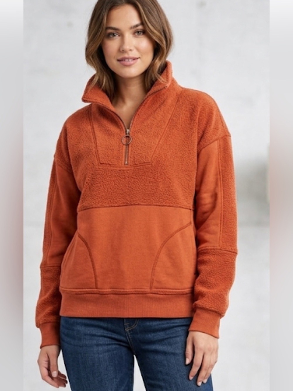 Heartloom Rust Plush Fleece Pullover Zip Neck Sweatshirt Size XS